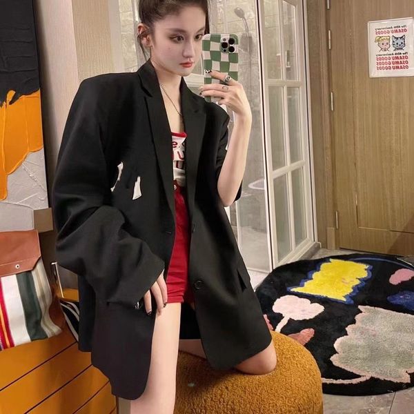 

2023 men's and women's same black blazer women's loose skinny high-end cardigan, Black;brown