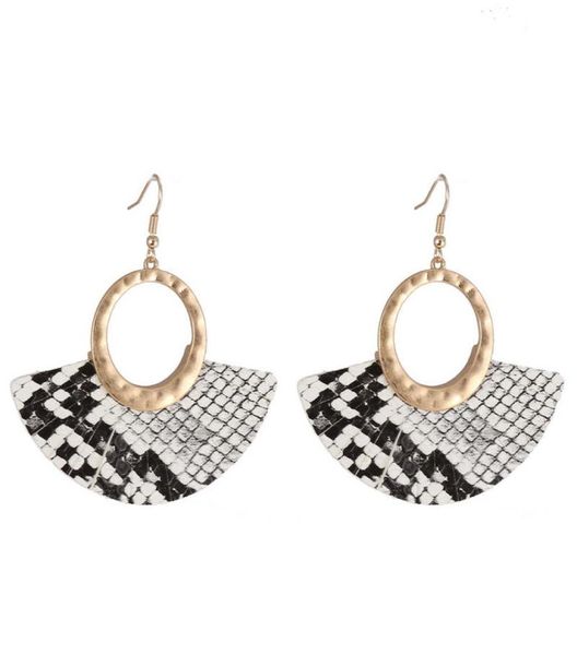 

trendy new skin leather fan fringe statement earrings women hammered gold metal round leopard leather semi circle dangle earrings9946597, Silver