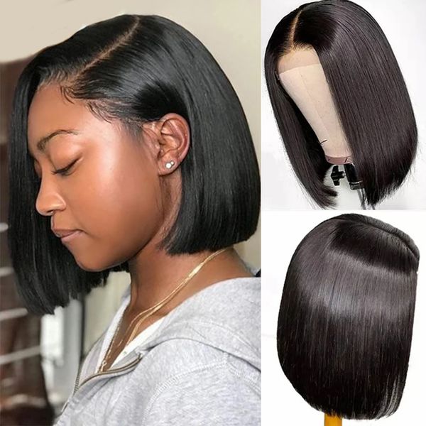 

new product short bob wig lace front human hair wigs 13x4 hd lace frontal wig for women brazilian lace front hair wig straight, Black;brown