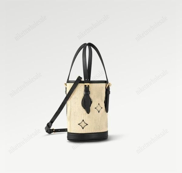 

m82418 knit raffia nano bucket tote summer by the pool shoulder bag designer womens straw shopping bag woven beach bags
