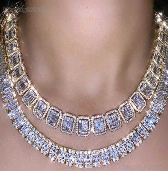

2023 hip hop new fashion baguette tennis chain choker necklace iced out bling 5a cz link chain women delicate whole jewelry necklace necklac, Silver