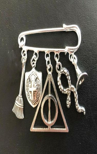 

vintage silver charm magic hat triangle knot shield cross brooches for women brooch pin tassel boho jacket dress coat bag jewelry3354579, Gray