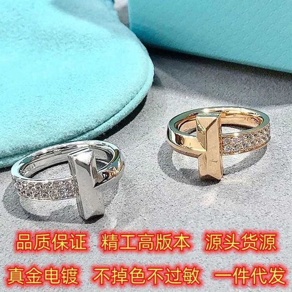 

original high version s925 sterling silver tiffay classic t1 semi diamond glossy wide and narrow 18k rose gold ring for women