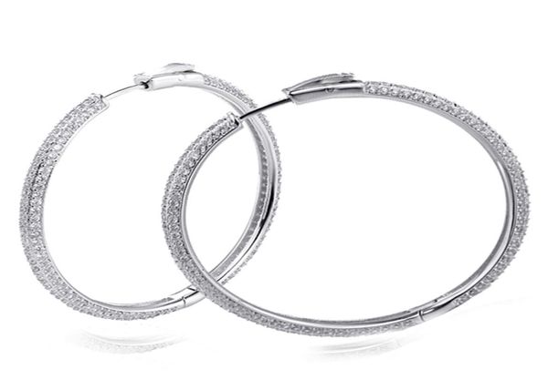 

recommend 46 mm large real sterling silver hoop earring micro pave tiny crystal jewelry jewellery big 925 silver circle earrings8200835, Golden;silver