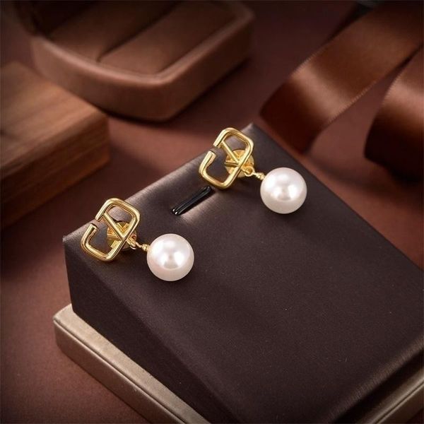 

drop pearl earrings gold dangle earring designer for woman fashion luxury brand letter v mans stud earings girls ear studs weddings gift, Silver