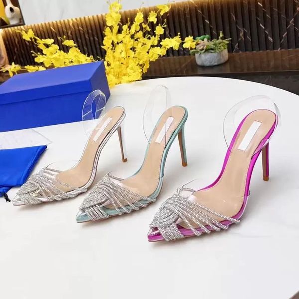 

beach sandals slides designer shoes fashion leather thick heel heels lady dance metal high heel ballroom bar diamonds pointed crystal, Black