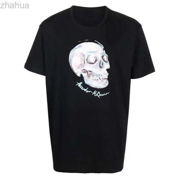 

men's t-shirts summer alexander tshirt pure cotton luxury brand men t shirt skull skeleton print vintage womens streetwear tee z0221, White;black
