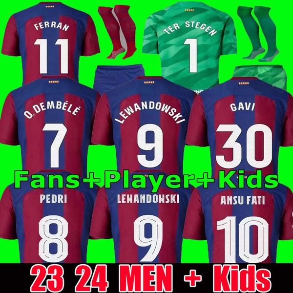 

fans player 23 24 lewandowski soccer jersey gavi camiseta de futbol pedri ferran 2023 2024 fc ansu fati raphinha football shirt men kit kids, Black;yellow