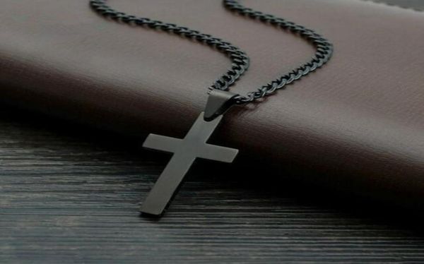 

vintage cross pendant necklace stainless steel black chain men women jewelry gift3717018, Silver