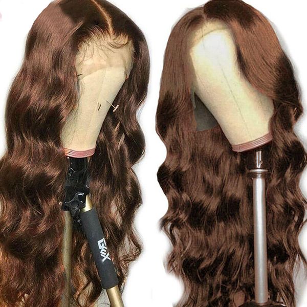 

13x4 brown hd lace frontal wig body wave lace front wigs transparent chocolate brown colored human hair wigs for women remy t, Black;brown