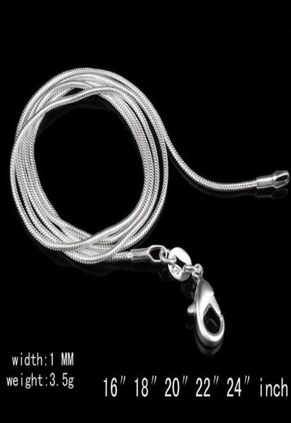 

big promotions 100 pcs 925 sterling silver smooth chain necklace lobster clasps chain jewelry size 1mm 16inch 24inch6856064