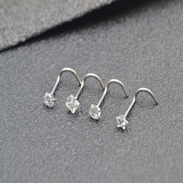 

tragus piercing zircon screw nose stud heart round star shape nose ring eyebrow bar helix cartilage earring stud body jewelry6038950, Silver