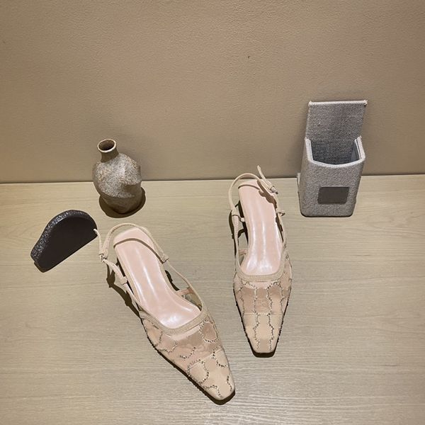 

designer women's heels elegant square toe sandals rhinestone tulle stoned dress shoes fashion party sandals with box size 35-41