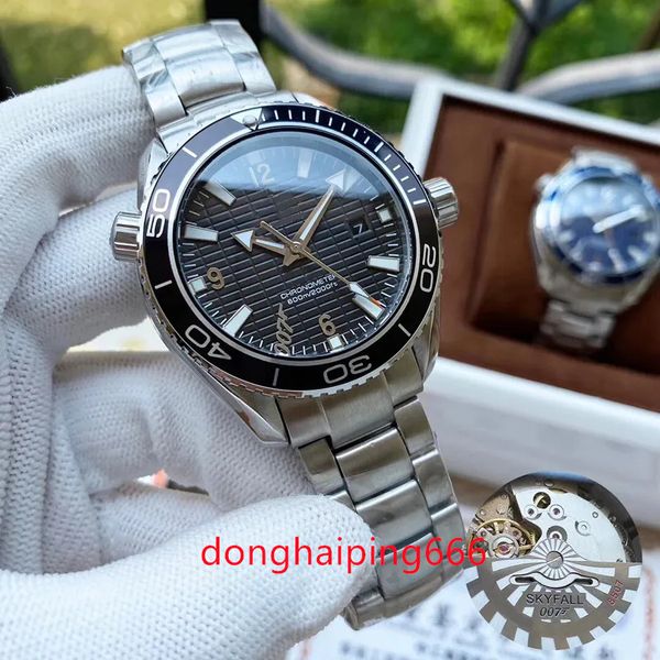 

new mens automatic mechanical watch diver sky 007 limited edition stainless steel red black blue bezel wristwatches transparent back man, Slivery;brown