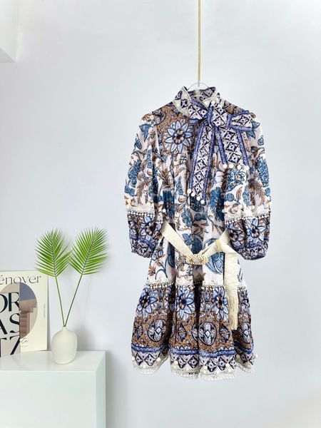 

casual dresses designer design 2023 spring/summer new vitall lace up collar bubble sleeve mini dress, Black;gray