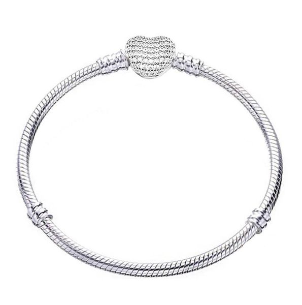 

original 100% 925 sterling silver bracelet bangle charm heart chain basic bracelets pan women diy brand jewelry b1991191703, Golden;silver