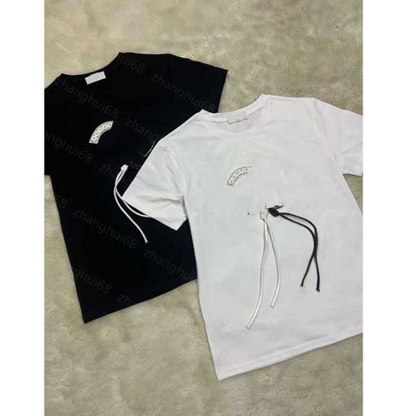 

23ss womens designer clothing tee womens t-shirt round neck pure cotton leather stitching drill flower weaving short sleeve t-shirt womens c, White