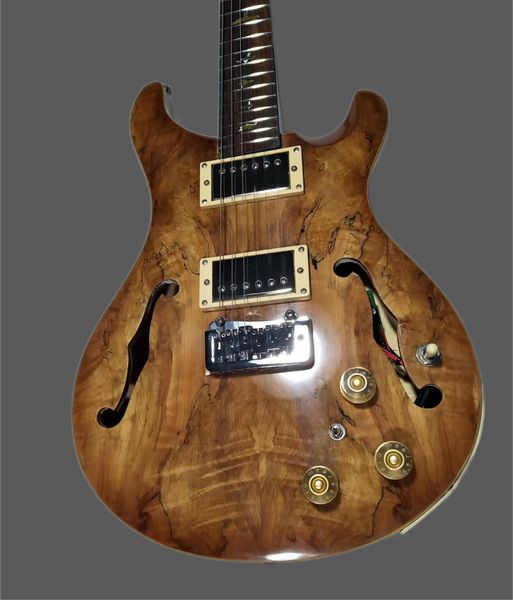 

paul smith hollow body ii righteous private stock satin koa spalted maple vintage brown prs electric guitar double f holes, abalone birds in