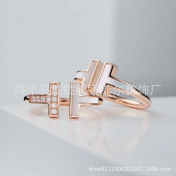 

original new goods 1 on have t rings with diamond fritillaria double t non fading small number of ins index finger, Silver
