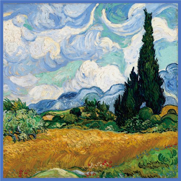 

silk scarf women van gogh wheat fields and trees painting square scarves head echarpes silk foulards femme wraps beach shawls bandana lady h, Blue;gray