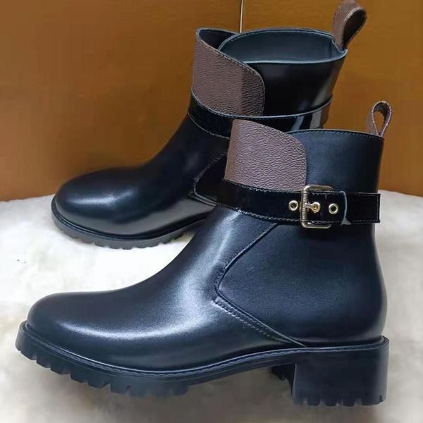 

martin boots ankle boot women designer shoes autumn winter woman flat bottom travel belt buckle 100% leather lady letter black soft cowhide