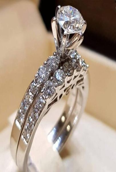 

crystal female zircon wedding ring set fashion 925 silver bridal sets jewelry promise love engagement rings for women1643254