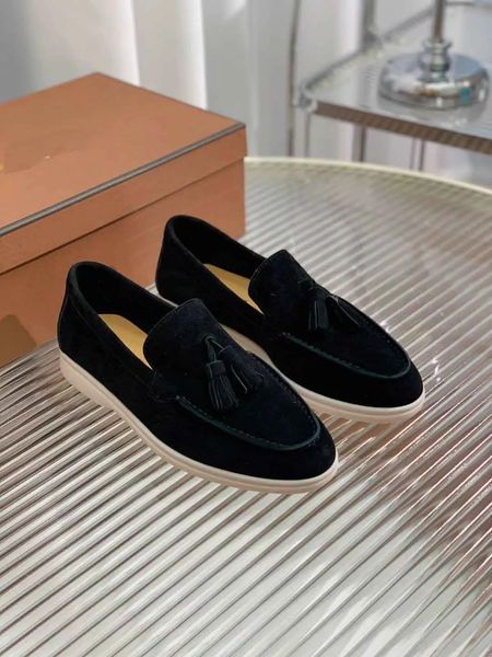 

men casual shoes dress flat lp summer walk loafer flats loros&pianas calfskin suede leather low slip on loafers light comfort luxury designe, Black
