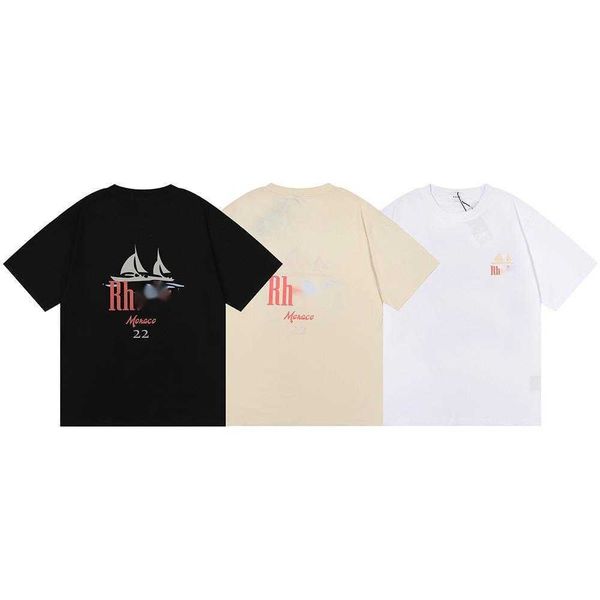 

men's t-shirt summer new designer sailboat print pattern high street hip-hop male and female couples paragraph casual short-sleeved, White;black