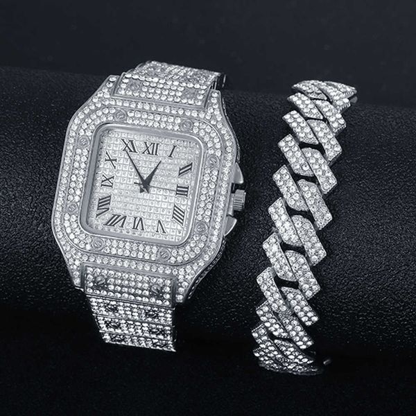 

watches luxury iced out mens watch square gold with diamond hip hop quartz wristwatches for women reloj inteligente hombre 230613, Slivery;golden