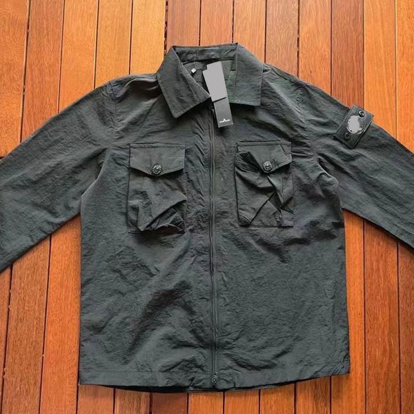 

casual zipper jacket designer stone pocket jackets island jacket long sleeve zipper badges men tshirt casual coat windbreaker embrodiery men, Black