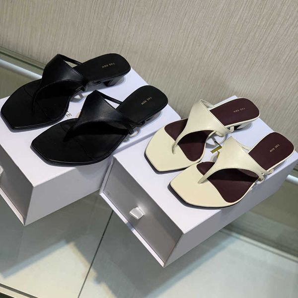 

designer the row sandals french lady leather toe clip square kitten heel luxury casual comfortable outdoor party slippers lpka, Black