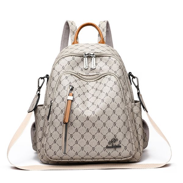 

Factory wholesale ladies shoulder bags 6 colors simple Joker printed handbag soft solid color thick leather backpack street popular color matching female bag, Yellow-791#