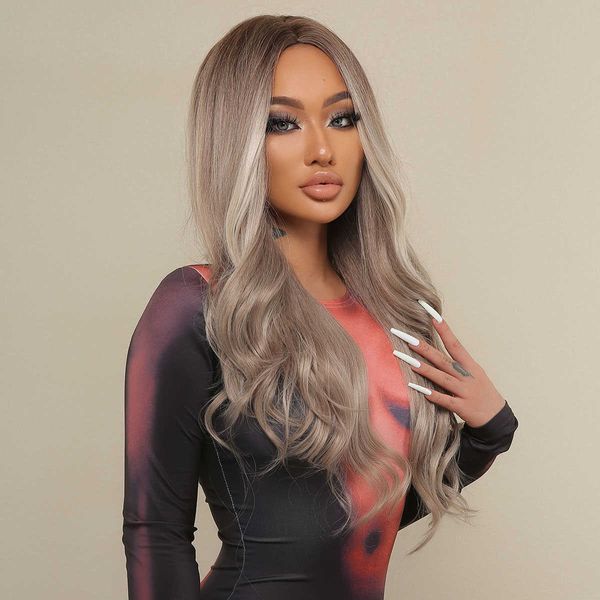 

synthetic wigs easihair long grey blonde synthetic wigs with highlight wavy natural middle part for black women cosplay wig heat resistant 2