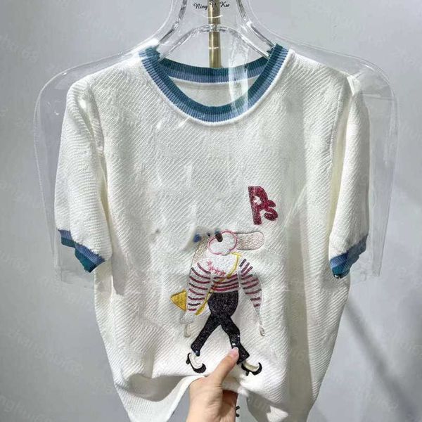 

23ss womens designer clothing womens knits solid color embroidery glitter knit short-sleeved womens clothes a1, White