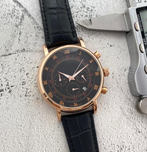 

luxury 2023 pp watches for men 44mm all pointer work chronograph quartz watch leather boss business waterproof designer heuerity watch, Slivery;brown