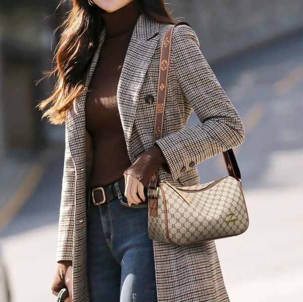 

Factory wholesale ladies shoulder bags 2 elegant retro printed backpacks small fresh contrast leather handbag street trend Plaid Crossbody bag, Coffee-lzx-551206#-style 1