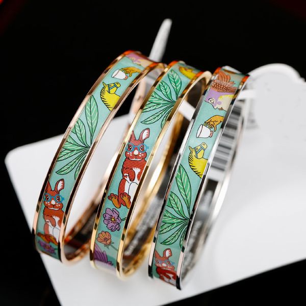 

enamel clic bangle for women charm bracelets rabbit green enamel cuff version 3, Golden;silver