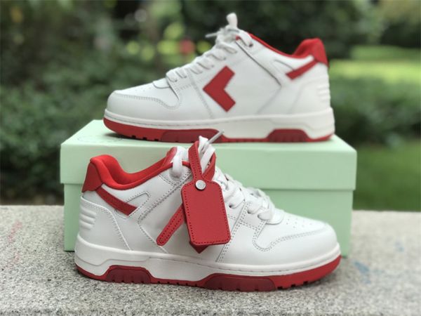 

designer basketball shoes ow out of office white red low leather sneakers with box