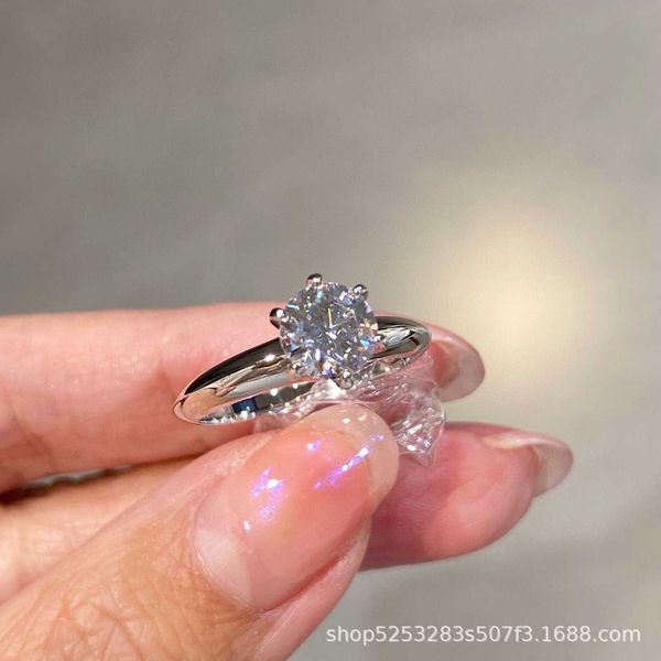 

high-quality v gold tiffay 1 claw six women's ring carbon set mozanne diamond super beautiful fire color simple, Silver