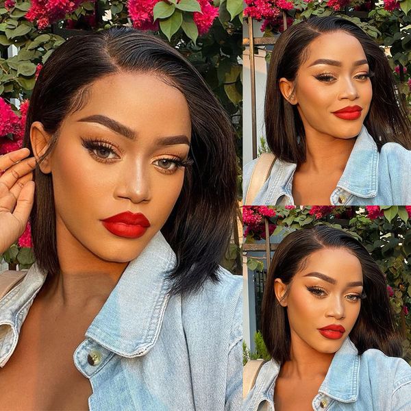 

new design short bob wig lace front human hair wigs 13x4 hd lace frontal wig for women brazilian lace front hair wig straight, Black;brown