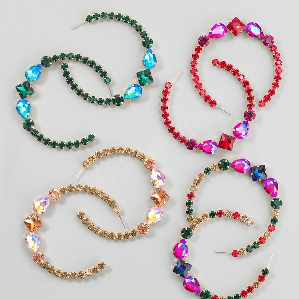 

multicolor rhinestone women's hoop earrings fashion earring statement jewelry accessories, Golden;silver