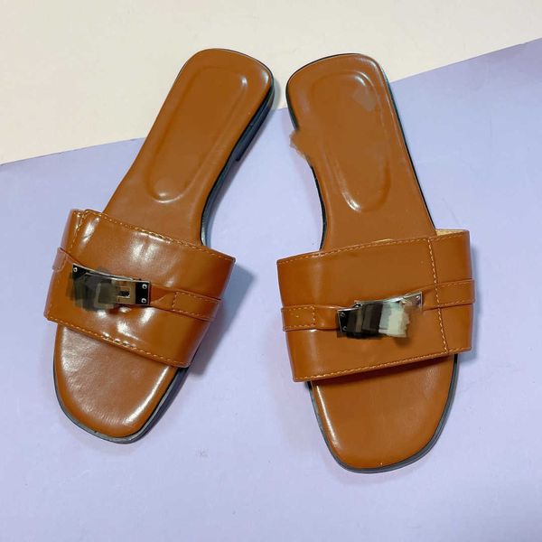 

kelly buckle slippers designers casual sandals open toe womens shoe pu leather sandal large size 37-41 flat bottom slipper h orange chypre s, Black