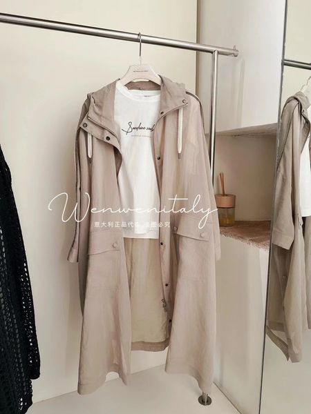 

womens trench coats brunello cucinelli spring and summer light coffee color cotton organza cardigan, Tan;black