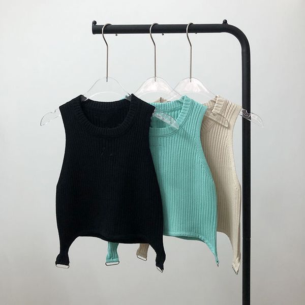 

solid color embroidery r * - se * spicy girl irregular knitted tank hangtag racerback top, White