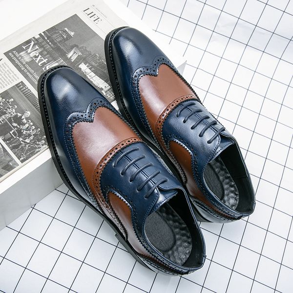 

men shoe genuine leather derby business dress gentleman classic design formal brogue carved winter shoes2023 new zapatos hombre, Black