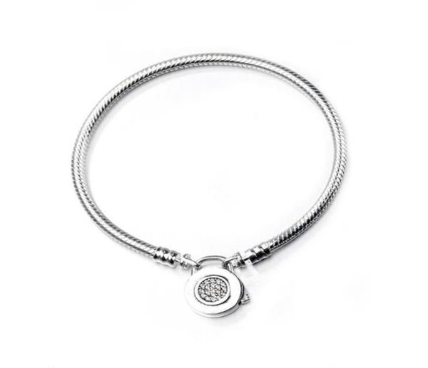

925 sterling silver bracelets 3mm chain fit lock bangle bracelet jewelry gift for men women w798669011, Golden;silver