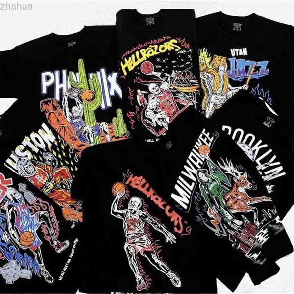 

men's t-shirts skeleton basketball graphic tshirt mens cool tee streetwear men women fashion hip hop pure cotton t shirt man oversized, White;black