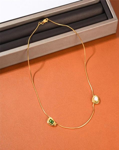 

2022 autumn new retro simple necklaces bone emerald and pearl pendant clavicle chain female ins exquisite fashion jewelry8506028, Silver