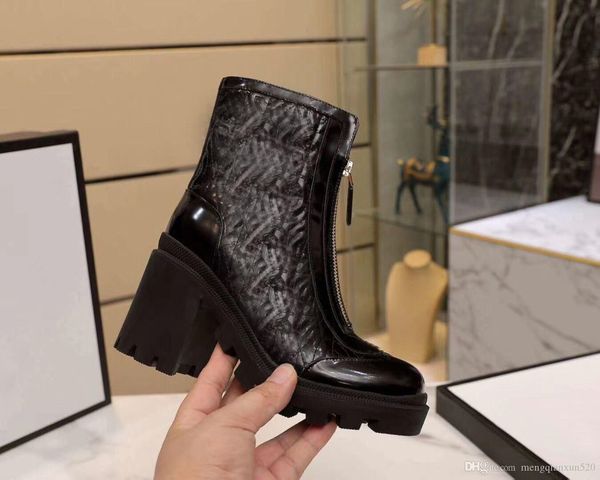 

high heeled boots women shoes lady heels 10cm designer soft cowhide autumn coarse heel 100% real leather zipper fashion letter metal buckle, Black
