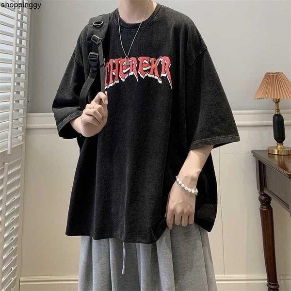 

t-shirts american retro batik t shirts women/men washed baggy sleeved light thin breathe tshirts printing letter aa230412, White;black